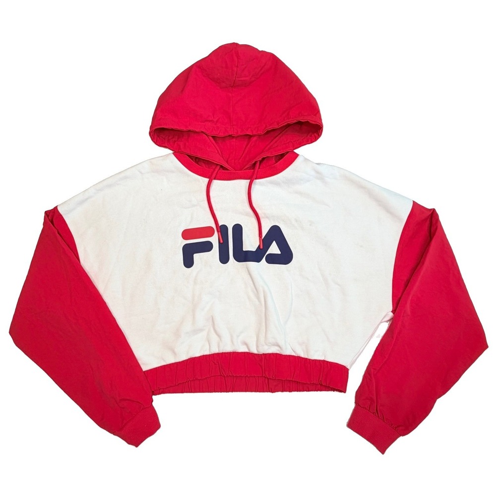 Fila Womens Cropped Hoodie Maroon Burgundy Logo Sweatshirt Size M RN129164